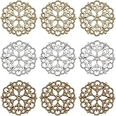 PH PandaHall 42PCS Filigree Connectors Charms Pendants, 3 Colors Rhombus Flower Charms Tibetan Metal Filigree Embellishments Hollow Pendants for DIY Hairpin Headwear Earring Necklace Jewelry Making