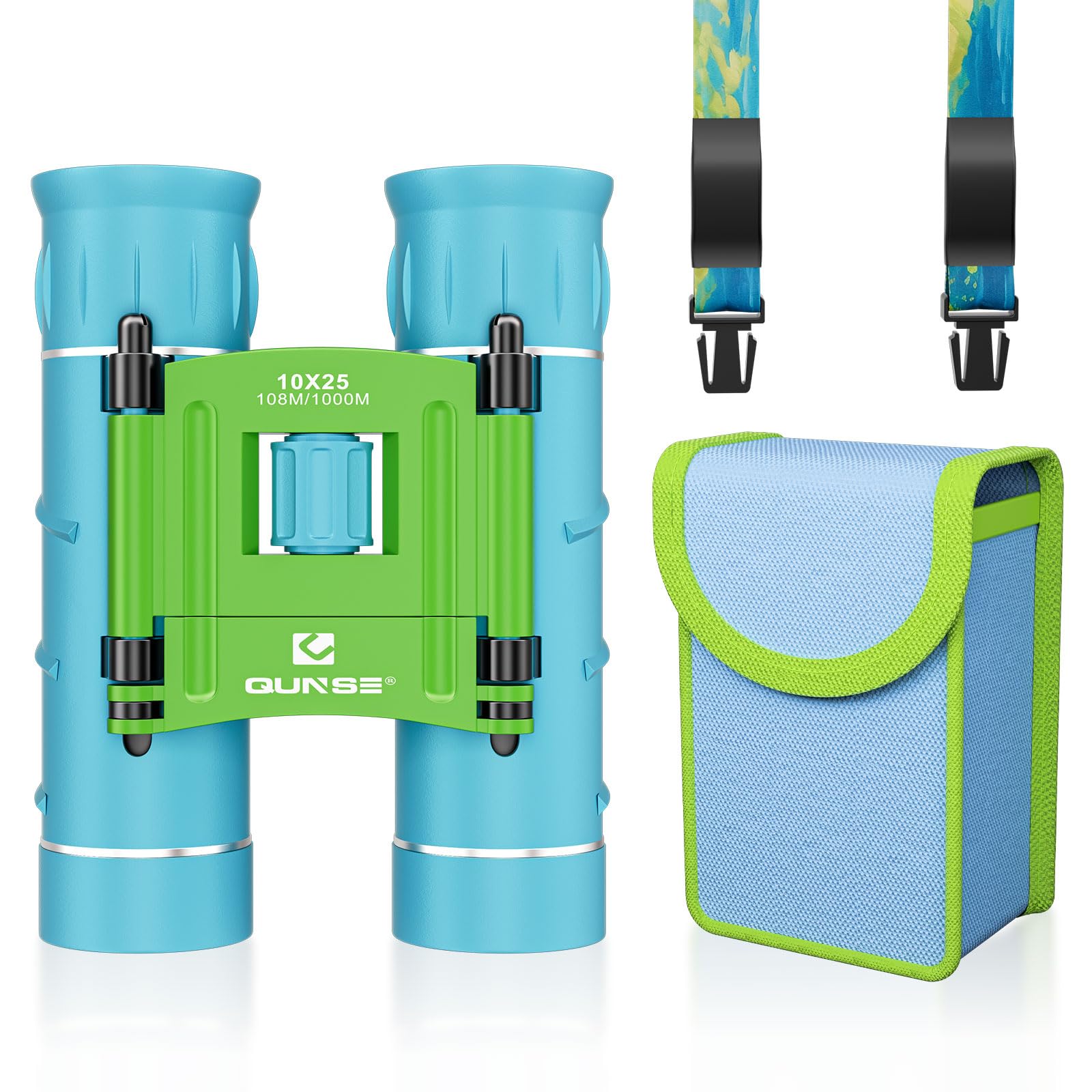 QUNSE Small Mini Binoculars Compact for Kids Adults-10x25 Portable Binoculars for Bird Watching Travel Opera Fishing Football Game Blue-green