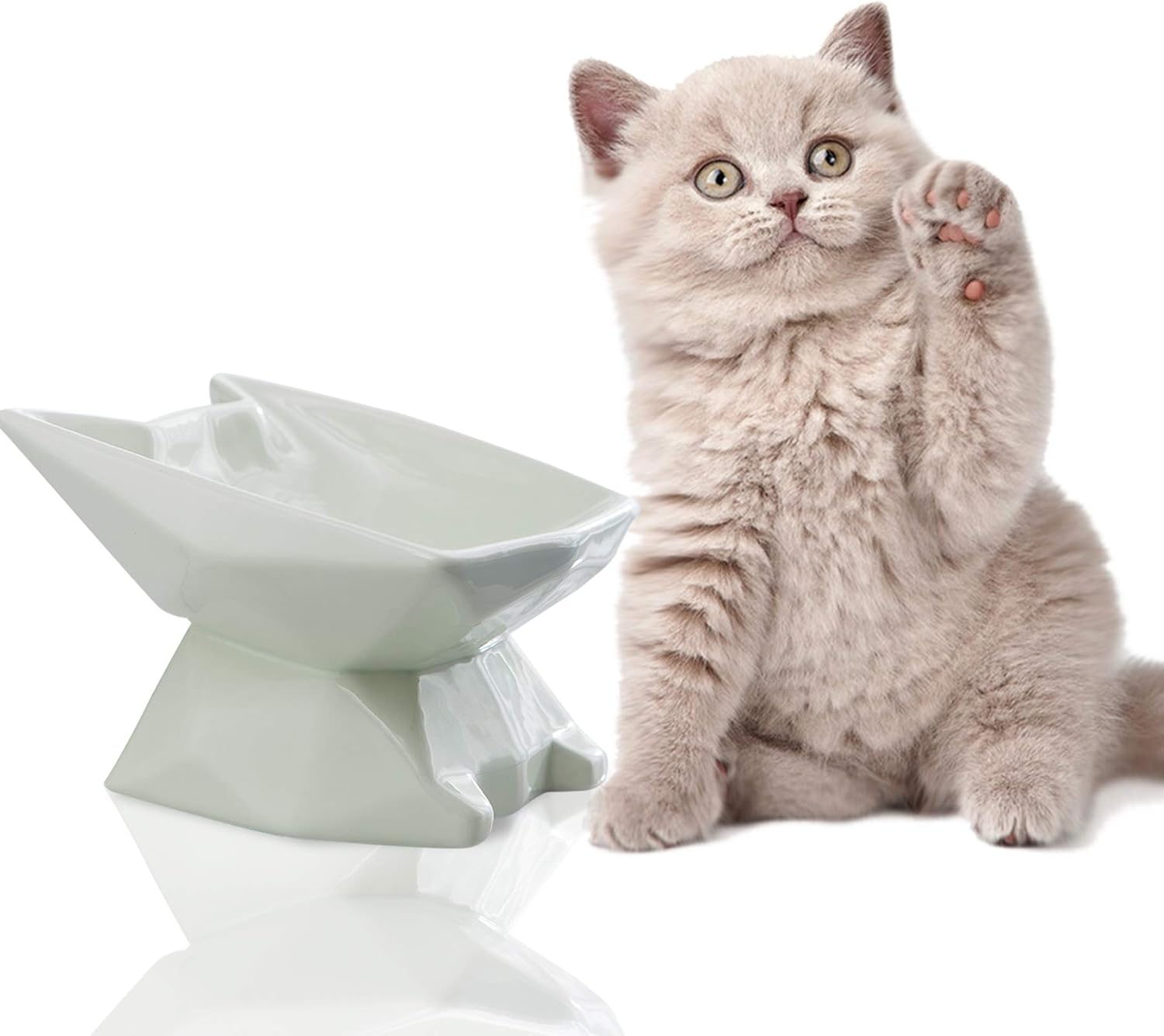 SIDUCAL Raised Cat Food Bowl, Elevated Ceramic Cat Feeder Bowls Cat Dish Water Bowls Porcelain Pet Dish with Stand, Protect Cat's Spine, Stress Free, 7 Ounce