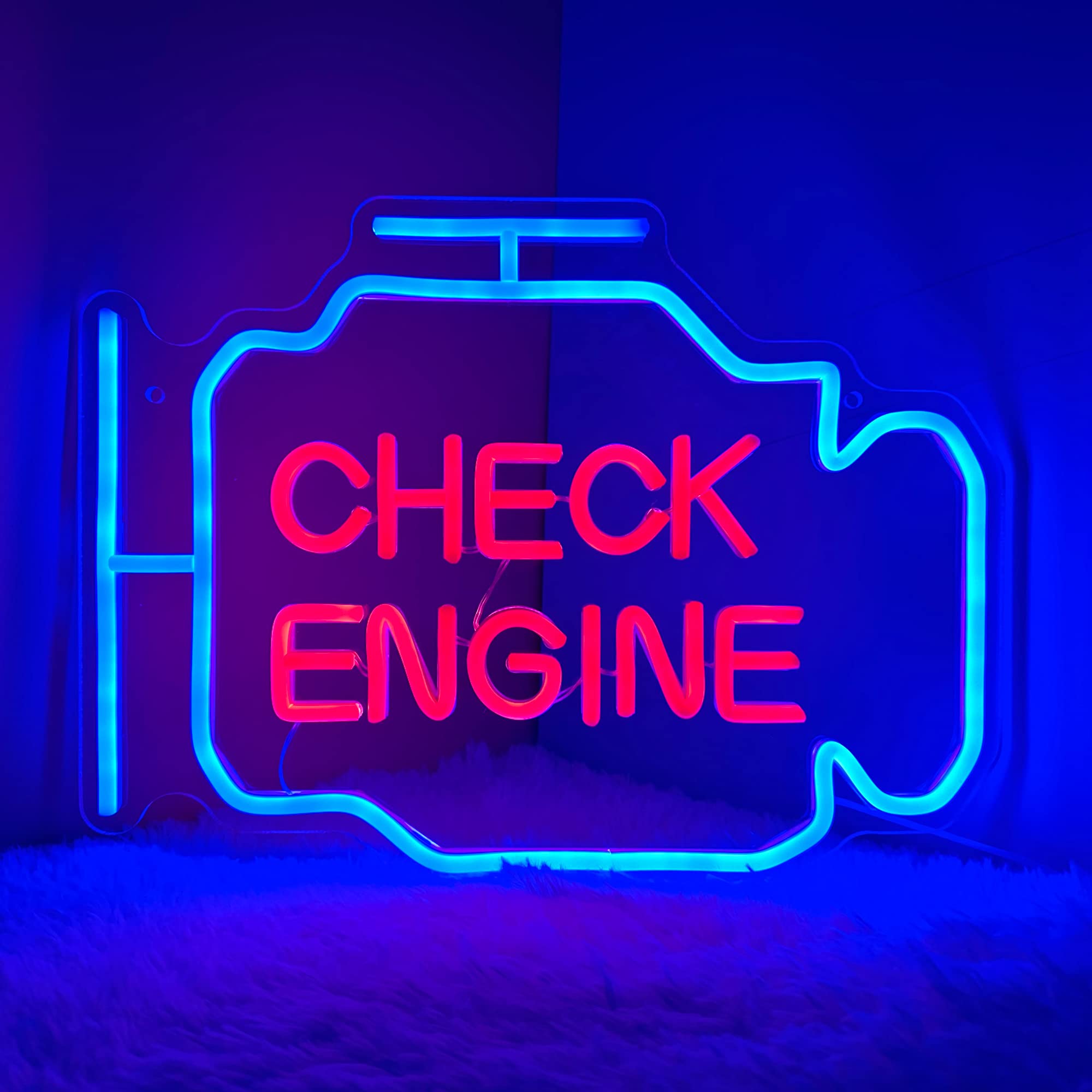 Photo 1 of Check Engine Neon Sign,Garage Decor, LED Neon Signs for Wall Decor, Custom Neon Signs for Auto Room Garage Repair Shop Gaming Room,Gifts for Husband Boyfriend Lover(15.7x11.8in)