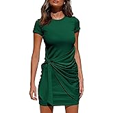 BTFBM Women 2026 Spring Casual Short Sleeve Ruched Bodycon Tank T Shirt Dress Tie Waist Sun Beach Summer Mini Dresses