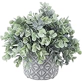 MyGift Artificial Eucalyptus Plant in Modern Gray Concrete Pots with Geometric Embossed Pattern (1, Grey)