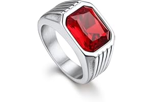 Bandmax Gemstone Signet Rings for Men, Stainless Steel Fancy Cut Cubic Zirconia Rings Blue Topaz/Emerald/Black Onyx/Ruby Ring Statement Ring Wedding Ring Size 7-14