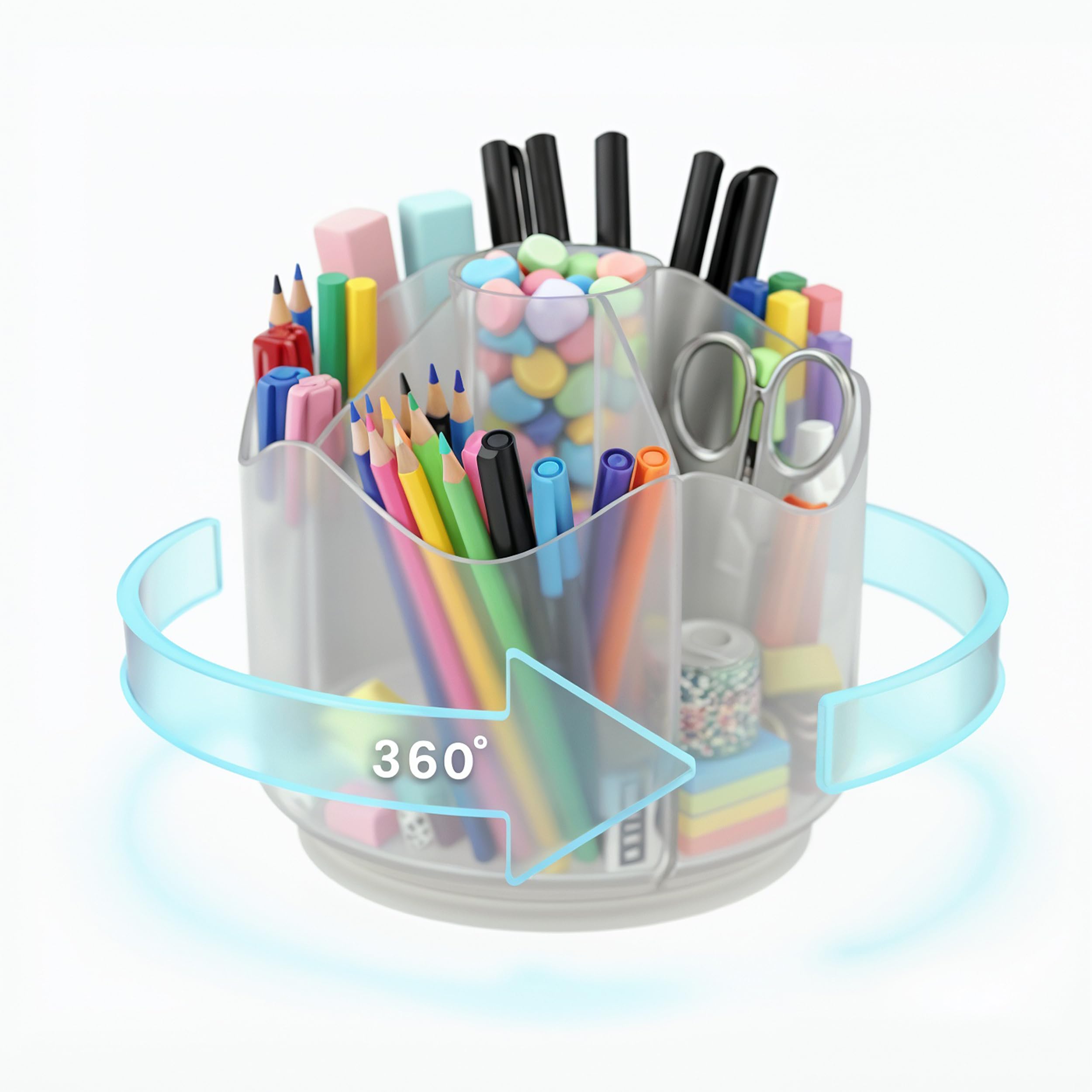 Photo 1 of *** stock photo for reference only***
Spinning Desk Caddy Organizer Clear | 360 Rotating Desk Organizer Acrylic Pen Holder & Marker Organizers | 6 Slots Rotating Organizer & Spinning Organizer for Shops, Classroom, Vanity, Desk