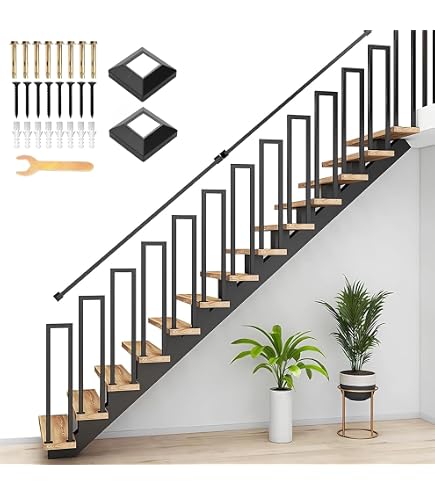 Metal Railing Spindles Kit – Black Iron Adjustable Banister Post, 270° Swivel Bracket, 33.4″ Height, For Deck, Balcony, Stairs, 1 Pack