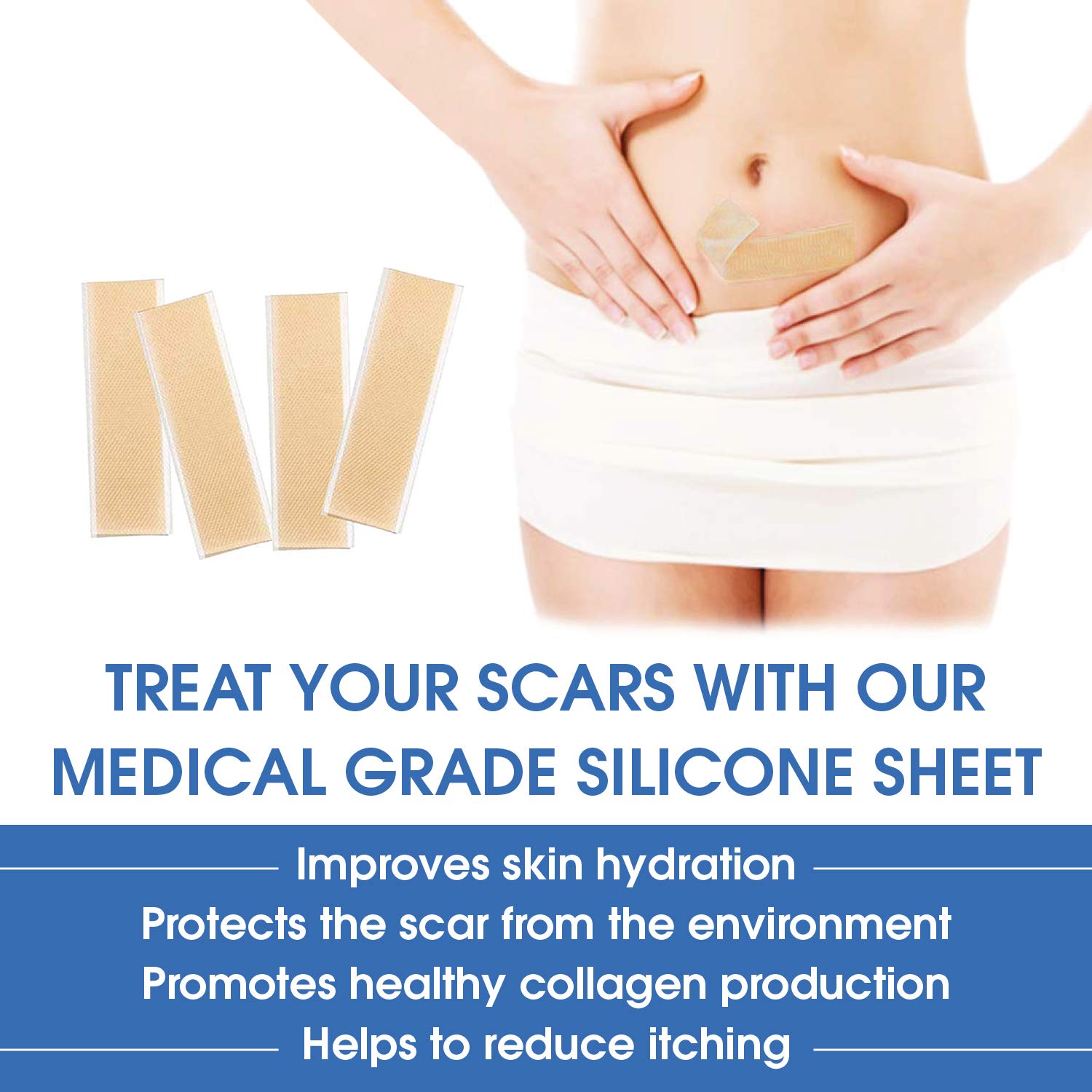 HENITAR Medical Silicone Scar Sheets, Soften and Flattens Scars, Ideal for Stretch Marks, Works on Old & New Scars, C-Section, Surgery, Burn, Injuries, Acne, and more scars, 5.7"×1.57” : Beauty
