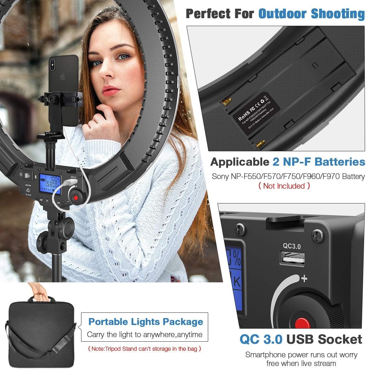 IVISII 19 inch Ring Light with Remote Controller and Stand ipad Holder, 60W Bi-Color with 4 Color Soft Filters for Live Stream/Makeup/YouTube Video/TikTok/Zoom/Photography : Camera & Photo