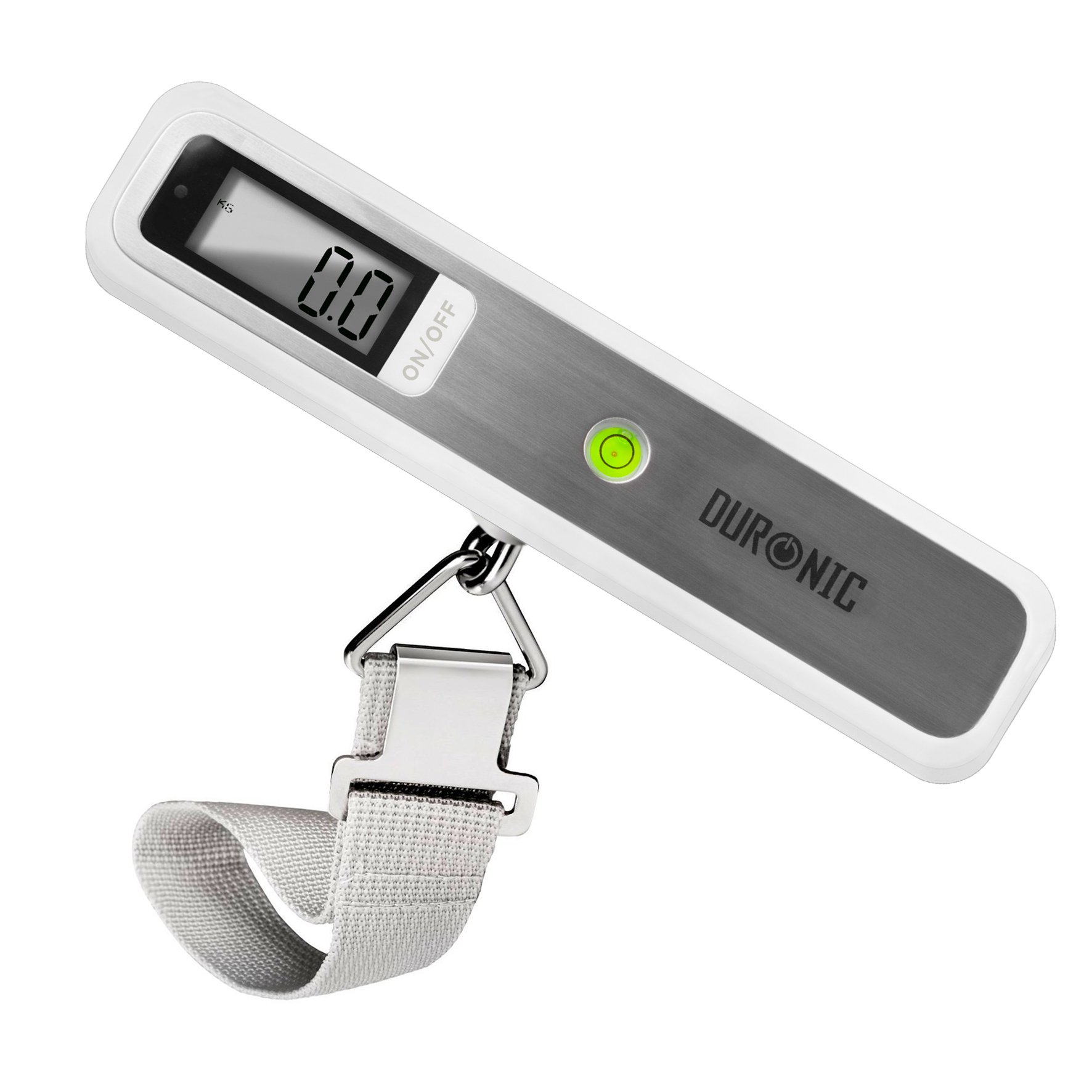 Duronic Digital Luggage Scales (white/silver) LS1019 | 50kg capacity | Weighs Suitcases and Bags | Overweight Warning Light | Compact & Portable | Strong Straps | For Air Travel | Battery Included