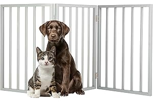 Pet Gate - 3-Panel Indoor Foldable Dog Fence for Stairs, Hallways, or Doorways - 54x24-Inch Retractable Wood Freestanding Dog Gates by PETMAKER (Gray)