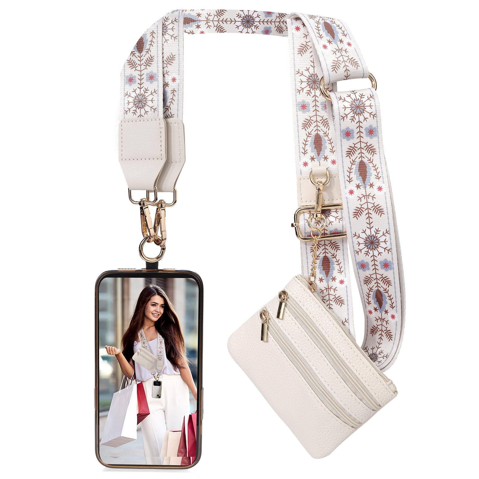 XANGNIER Clip and Go Strap for Phone with Wallet Crossbody, Phone Strap with Zippered Wallet, Adjustable Anti Theft Cellphone Lanyard for Women, Cellphone Chain Accessories,Multicolor 9