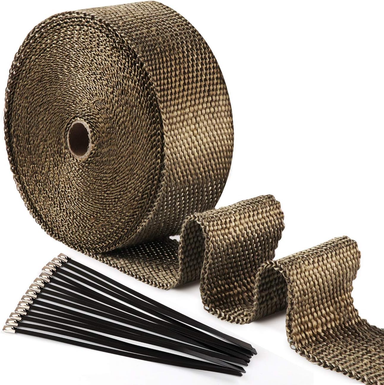 ilauke Exhaust Heat Wrap Roll,15M*5CM Heat Wrap Exhaust Tape, Titanium Motorcycle Glass Fiber Exhaust Bandage with 15Pcs Stainless Ties, for Motorcycle Car Exhaust Pipes โ image 1