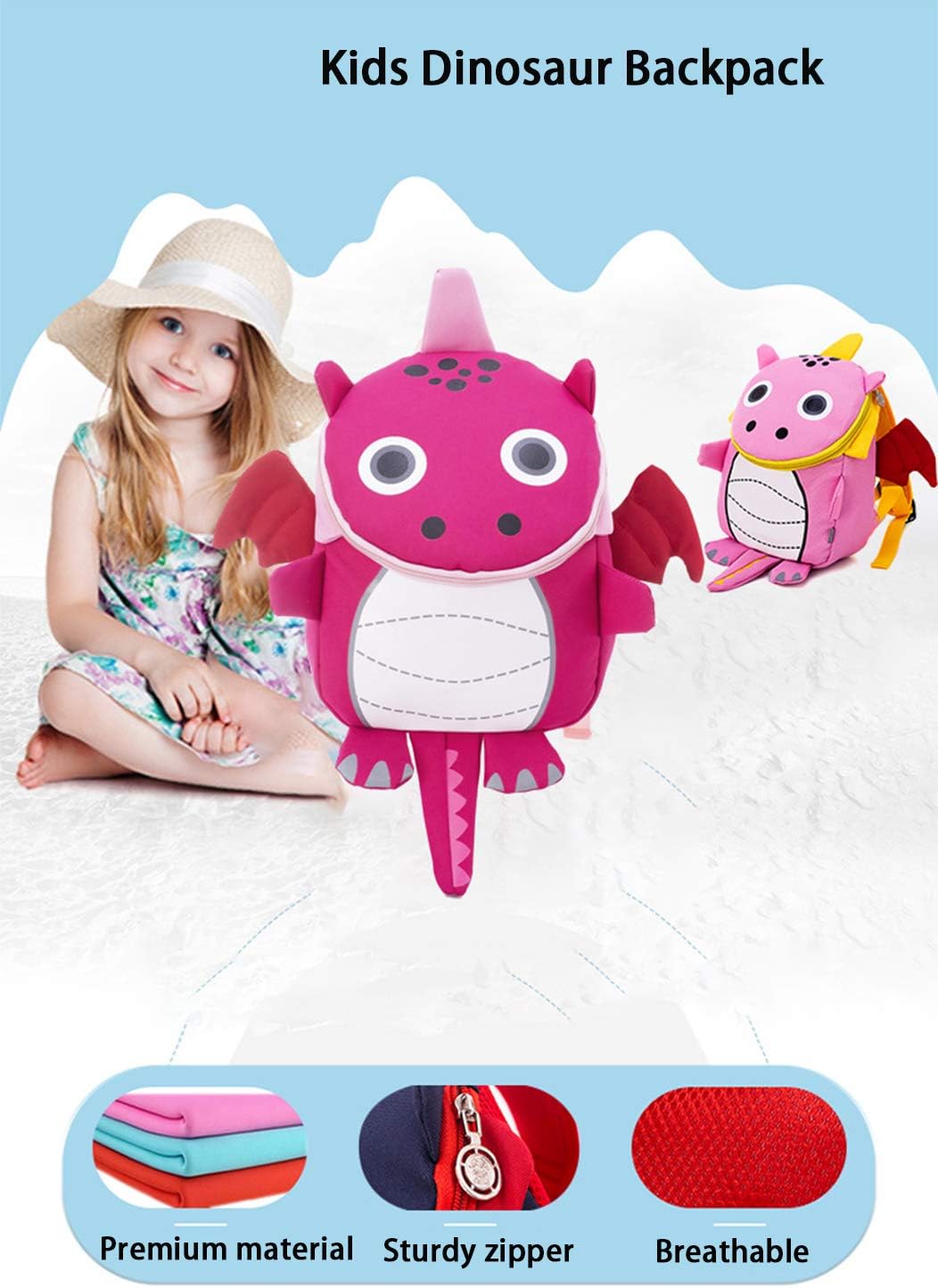 Kids Toddlers Dinosaur Backpack Rucksack Cute Animal 3D Kindergarten School Bag Book Bag Daypack Childrens Backpack Lunch Bag Nursery Bag with Anti-Lost Harness Leash for Boys Girls 1-6 Years Old - Image 3