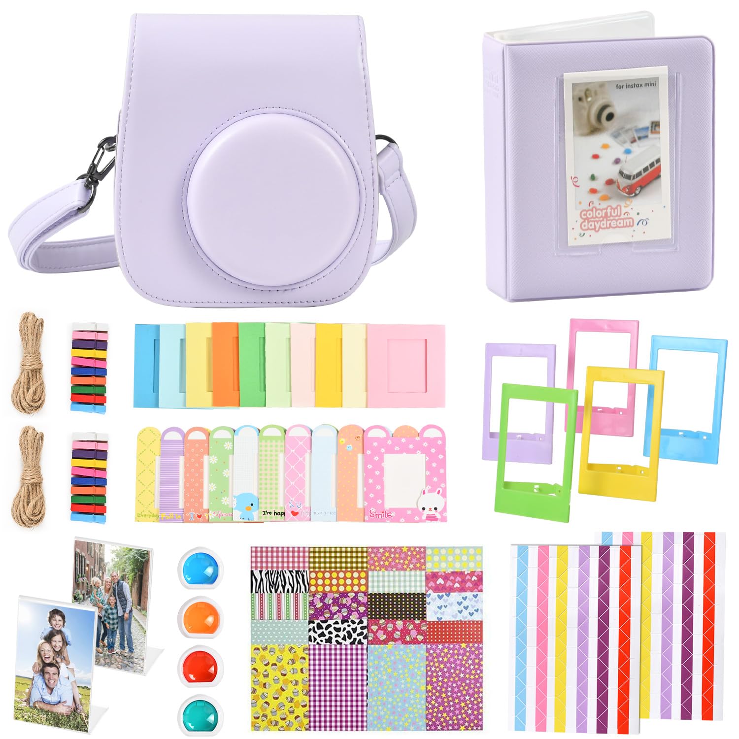 KIKIGOAL Instant Mini 12 Accessories Compatible with Instax Mini 12,Includes Camera Case/Photo Album/Filters/Wall Hanging Frames/Stickers (Purple)