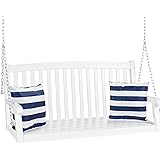 Best Choice Products 48in Wood Porch Swing Outdoor Patio Hanging Bench Chair Furniture for Deck, Garden, Yard w/Mounting Chai