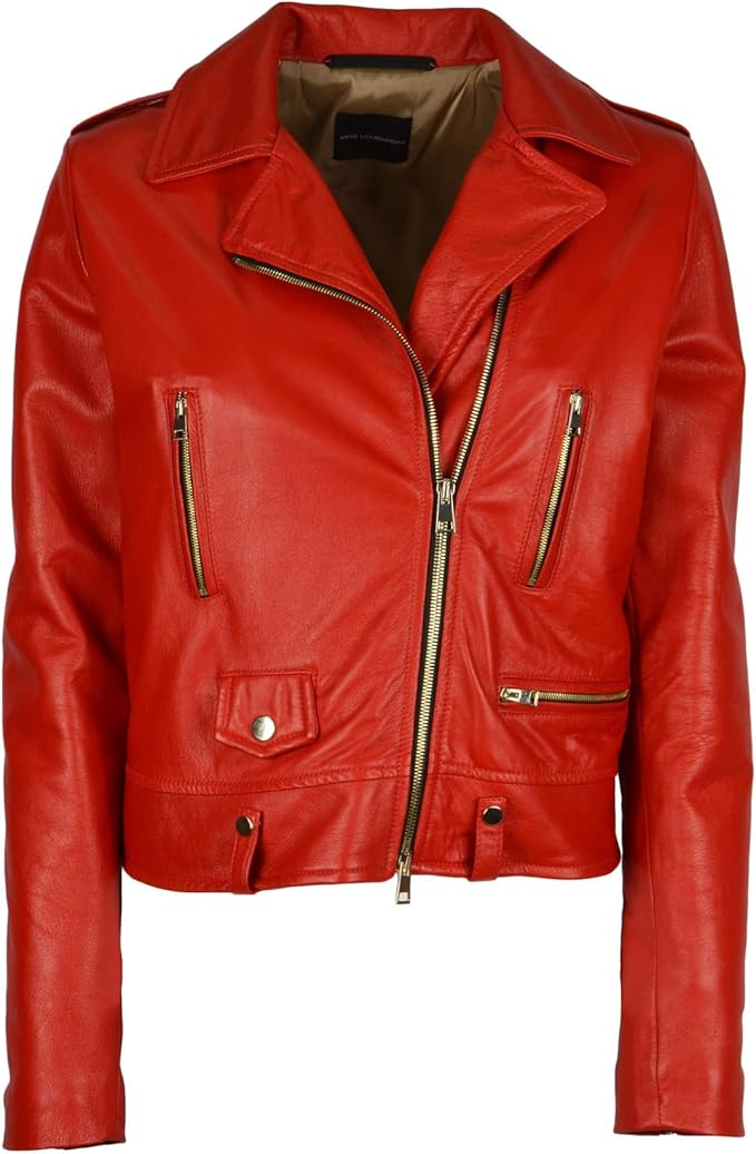 ATOS LOMBARDINI Women Red Genuine Leather Nail Jacket 19697 Amazon