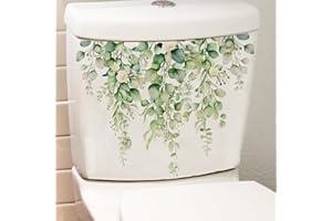 2 Sheets Green Plants Toilet Stickers, DIY Removable Waterproof Sticker, Leaves Toilet Lid Decals Self-Adhesive Plants Toilet