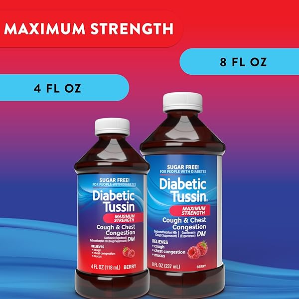 DIABETIC TUSSIN DM MAX STRENGTH COUGH & CHEST CONGESTION RELIEF, SAFE FOR DIABETICS, BERRY FLAVORED, 8 FL OZ. (PACK OF 1)