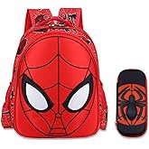Telifor Cartoon Spider Schoolbag with Pencil Case - 3D, Waterproof, Large-Capacity for Primary School Boys (14in)