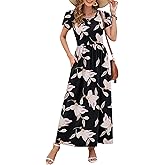 AUSELILY Women's Summer Maxi Dresses Petal Sleeves Casual Empire Waist Long Dress with Pockets 2025 New