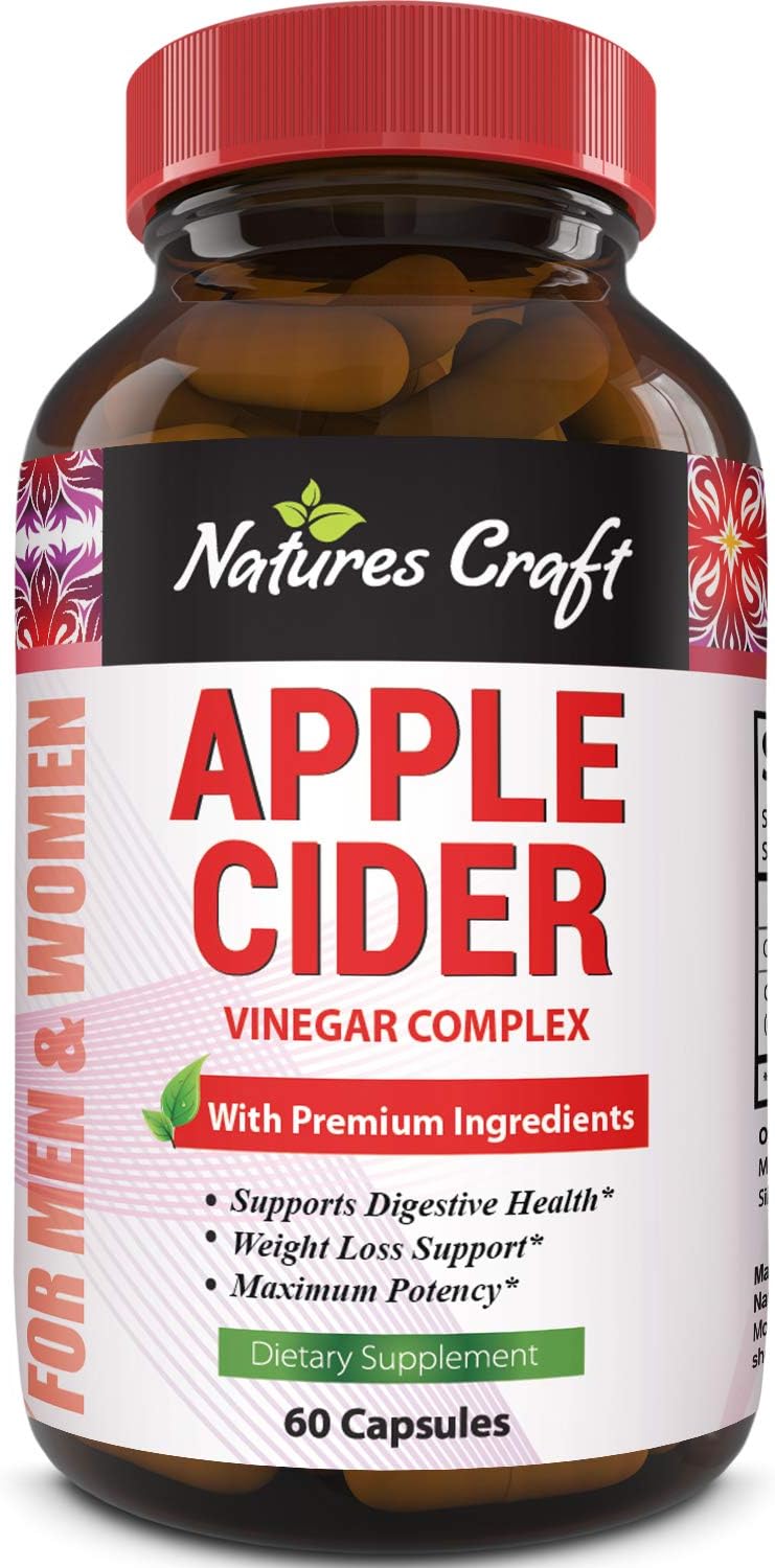 Natures Craft Apple Cider Vinegar Pills – For Weight Loss ACV Capsules Extra Strength Fat Burner Natural Supplement Pure Detox Cleanse Appetite Suppressant Immune Booster – for Women and Men 60 caps: Health & Personal Care