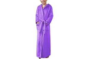 QPANCY Girls Robe Kids Long Hooded Bathrobe Soft Plush Fleece Pajamas Full Length Warm Fuzzy Sleepwear