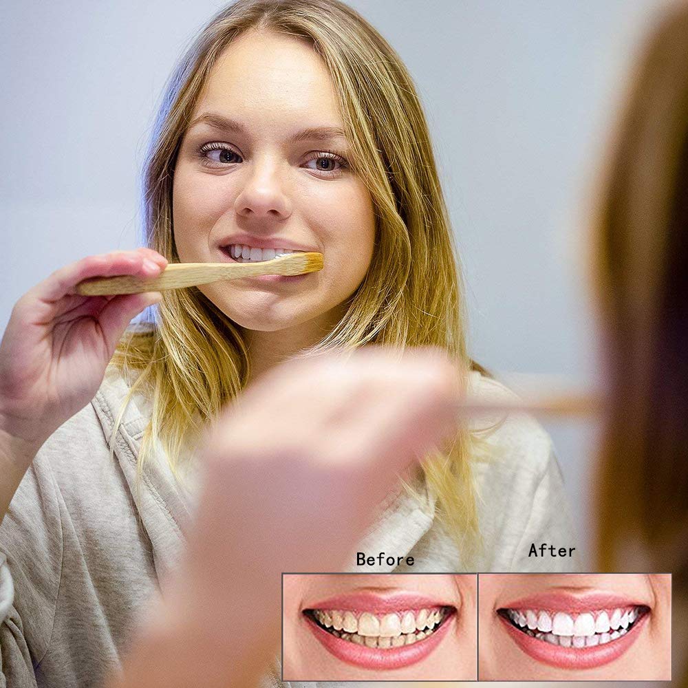 Bamboo Toothbrush - iBayx All Natural Organic Eco-Friendly Antibacterial Toothbrushes with Bamboo Handle and Charcoal Bristles, BPA Free & 100% Plastic-Free Biodegradable, Family Set, 4 Pack