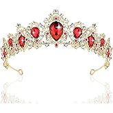 CIEHER Royal Crystal Tiara for Women, Red Baroque Queen Crown, Wedding Tiara for Bride, Elegant Princess Crown Tiaras and Crowns for Women, Hair Accessories for Birthday Party Pageant Prom Halloween Costume