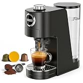 HIBREW H3C 3-in-1 Single Serve Pod Coffee Maker, 7 Temp Levels | Fits NS*/DG* Pods &amp; Ground Coffee, 48oz Removable Water Reservoir, Compact Coffee Brewer for Home Office &amp; Hotel（Black）