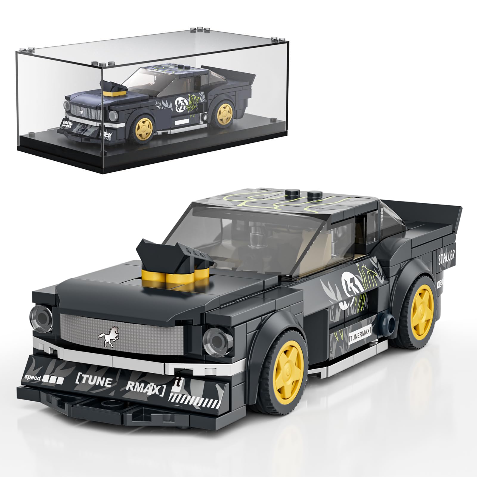 Mould King 27024 Speed Champion Rennwagen Bausteine Sportwagen Klemmbausteine mit Acryl-Vitrine Modellautos zum Sammeln (408 Teile)