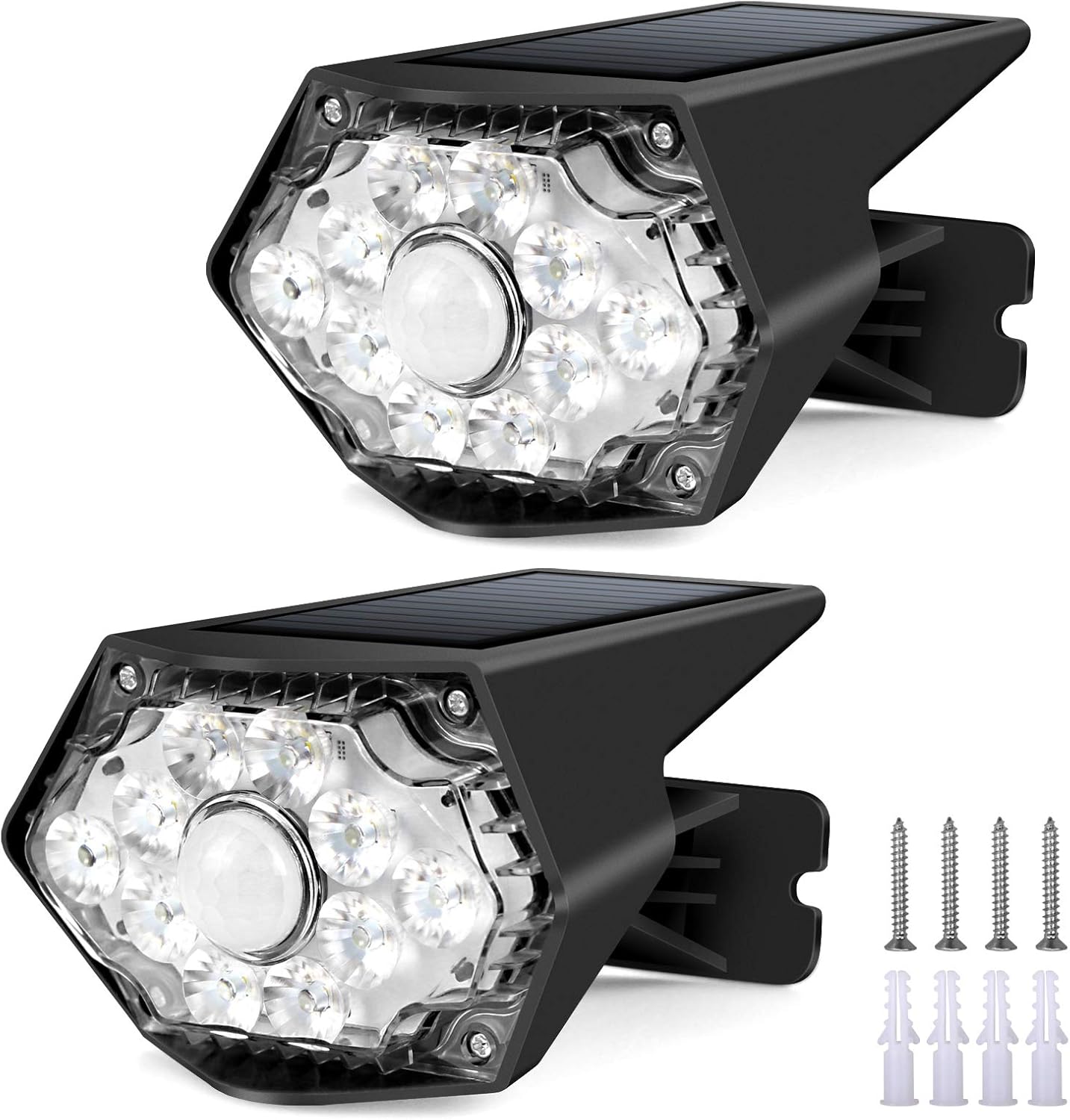 Adamstar Solar Lights Outdoor, Solar Motion Sensor Outdoor Light, Solar Security Spot Lights, Solar Powered Wall Lights, Ip67 Waterproof, Solar Flood Lights Outdoor for Garden, Patio, Garage 2 Pack