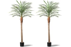 VITALISMO Artificial Phoenix Palm Tree 8ft Tall 2 Set – Fake Large Tropical Tree with 18 Adjustable Leaves, Outdoor Indoor Faux Sago Palm Plant for Living Room Patio Poolside Yard Decor (2, 8ft)
