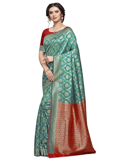 Shiv Textiles Womans Banarasi Silk Saree With Blouse.
