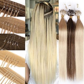 Amazon Com Sego Micro Ring Loop Hair Extensions Human Hair Micro Links Beads Remy Hair Extension Cold Fusion Nano Rings Tipped Straight Hairpiece 100 Strands 50g 16inch 12p613 Golden Brown And Bleach
