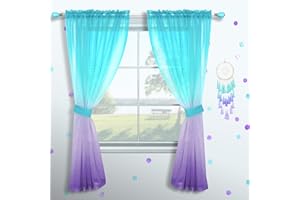 MRS.NATURALL Lilac and Turquoise Curtains for Girls Room Decor 1 Panel Set Rod Pocket Window Voile Sheer Drapes Purple Teal Ombre Curtains for Bedroom Girls All Year Decorations Kids Mermaid Nursery 84 Inch Length