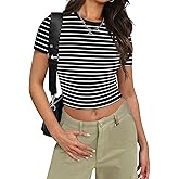 Sampeel Womens Tops Casual Summer Plain Striped T Shirts Black and White XS