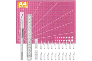 JNEOACE Self Healing Sewing Mat, Exacto Knife Precision Carving Craft Hobby Knife Kit for DIY Art Work Cutting, Hobby, Stencil, Scrapbooking-A4 (Pink)
