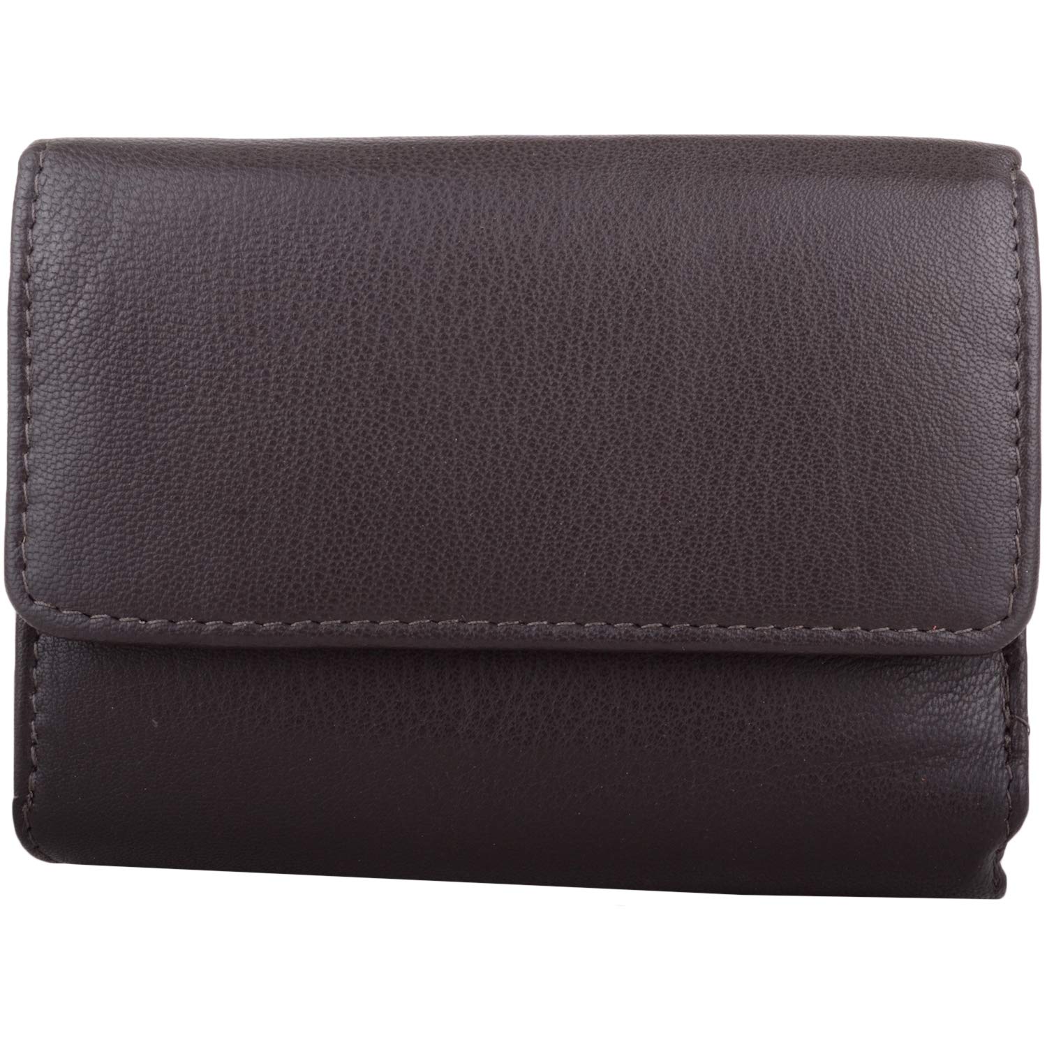 Womens Genuine Leather RFID Money/Credit Card Holder/Purse Multiple Features - Dark Brown