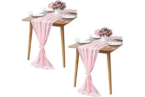 PUFOGU 2 Pack 10Ft Blushing Pink Chiffon Table Runner Sheer 29x120 Inch for Romantic Wedding Decor Bridal & Baby Shower Birthday Rustic Party Decoration