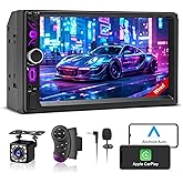 7" Wired Double Din Car Stereo Carplay Radio Screen for Car Audio Receivers, Car Stereo with Backup Camera, Car Play Android 