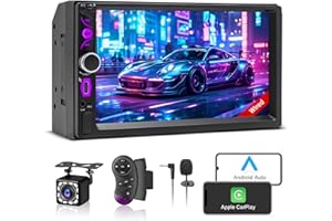 7" Wired Double Din Car Stereo Carplay Radio Screen for Car Audio Receivers, Car Stereo with Backup Camera, Car Play Android 