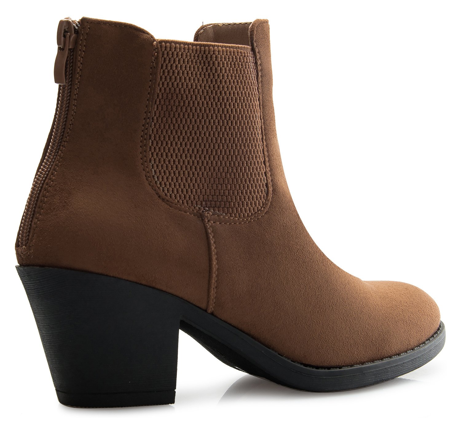 Olivia K Women's Chelsea Ankle Boot Back Zipper Bootie Suede Wrapped Low Heel - Image 4