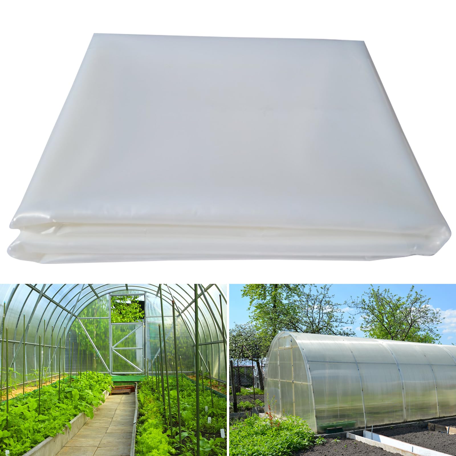 AGGAFA - 100% Virgin Materials (2M X 10M), Heavy Duty (150um/6mil) Polythene Clear Greenhouse Plastic Sheeting, 4Years Lifetime UV Resistant and 90% High Light Transmission Greenhouse Film