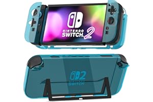 [Easy Docking Version] GLDRAM Case for Nintendo Switch 2 (2025), Dockable Hard Shell PC Protective Cover Skin for Switch 2 Console & Detachable Grip - Clear Blue