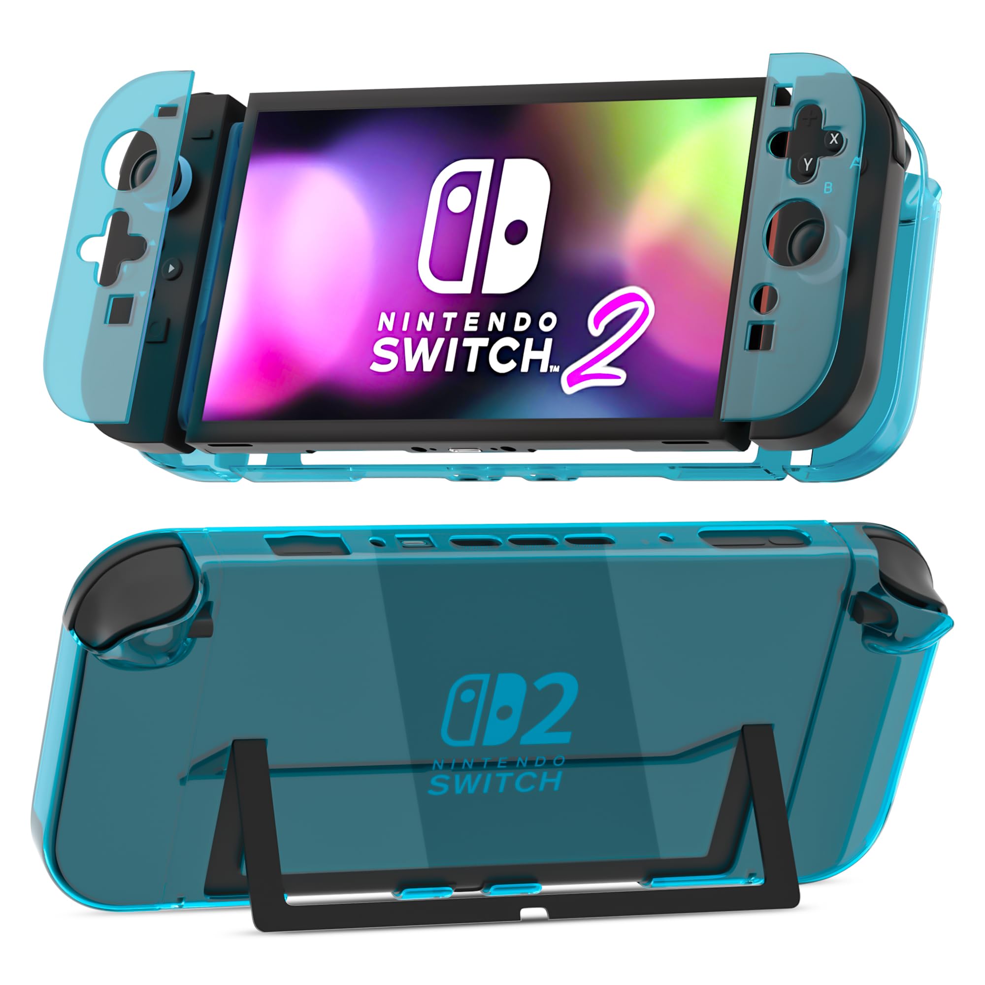[Easy Docking Version] GLDRAM Clear Blue Case for Nintendo Switch 2 (2025), Dockable Hard Shell PC Protective Cover Skin for Switch 2 Console & Detachable Joycon Grip