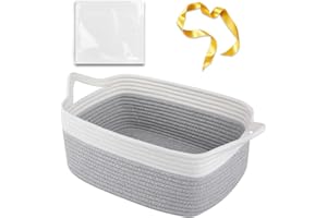 OIAHOMY Small Woven Rope Basket with Gift Bags and Ribbons, Gift basket Empty for Baby shower Birthday, Halloween, Christmas, Cute Cat Ear Handles for Shelf Living Room Bathroom, Grey & White