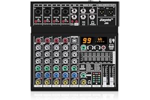 JIAYETE 6 Channel DJ Mixer, Professional Audio Mixer, Metal, DSP 99 Preset Effects, Bluetooth Sound Board, 48V Phantom Power, Black USB Xlr Music Streaming Mini Mixing Console, Pa Mixer for PC, Podcast