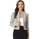 Allegra K Vintage Tweed Jackets for Women's Stand Collar Business Open Front Cropped Blazer Jacket