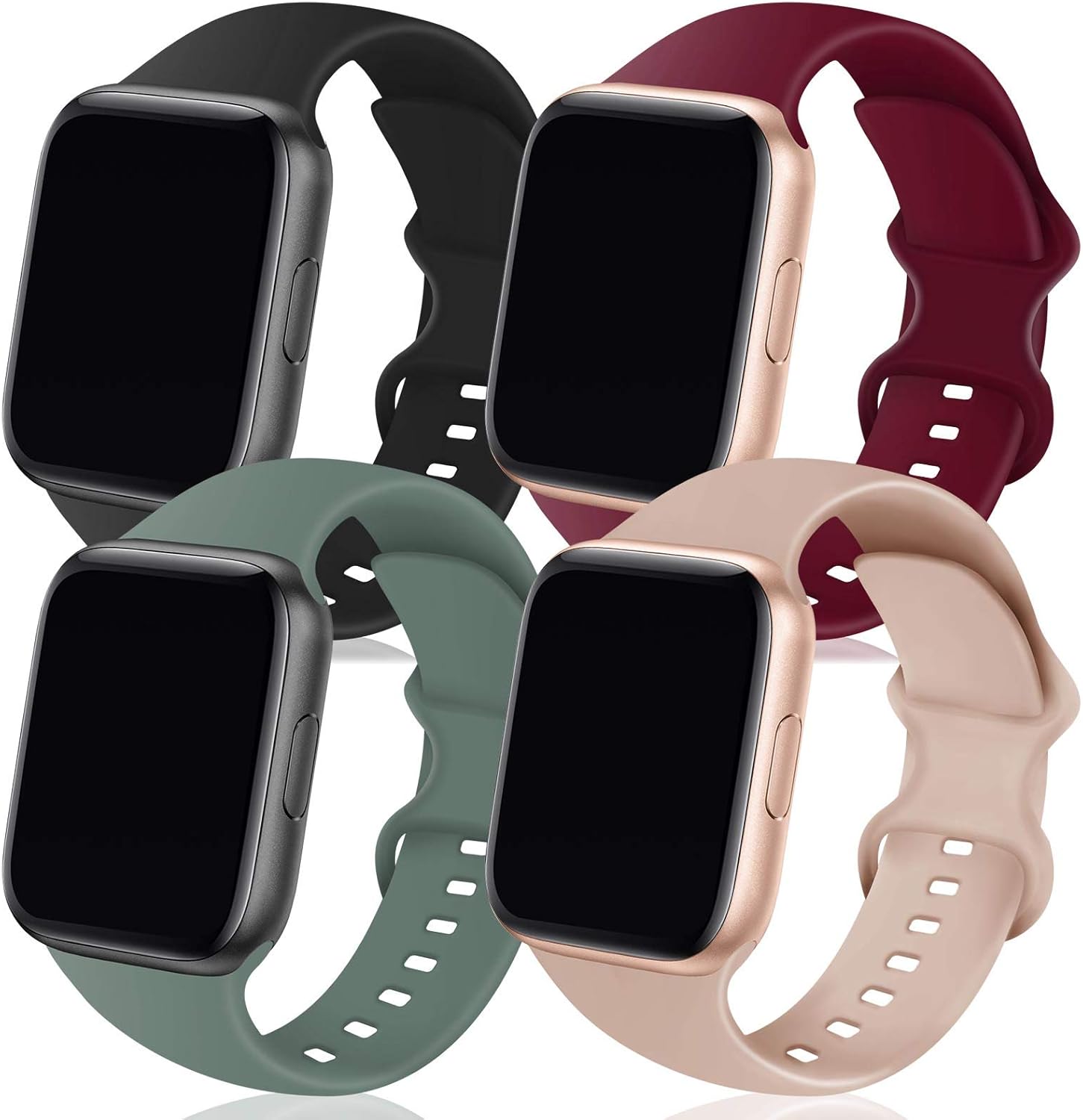 TRA 4 Pack Sport Silicone Band Compatible for Apple Watch Band 38mm 40mm 42mm 44mm, Soft Replacement Strap Wristband Accessory for iWatch Series SE/6/5/4/3/2/1