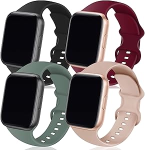 TRA 4 Pack Sport Silicone Band Compatible for Apple Watch Band 38mm 40mm 42mm 44mm, Soft Replacement Strap Wristband Accessory for iWatch Series SE/6/5/4/3/2/1