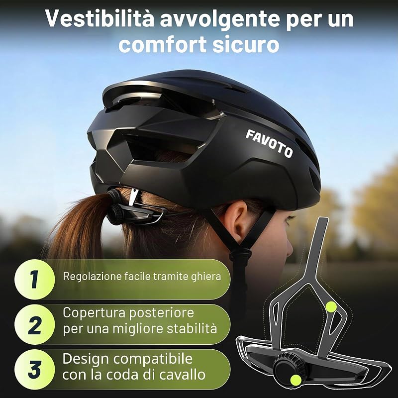 Casco Bici per Uomo e Donna - Casco da Ciclismo su Strada, Leggero e Regolabile, Design Aerodinamico ed Elegante, Ideale per Pendolarismo Urbano e MTB, Nero L (59-61 cm)